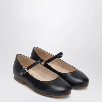 Il Gufo Blue Ballet Flats In Leather With Strap In Blue