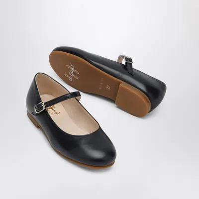 Il Gufo Blue Ballet Flats In Leather With Strap In Blue