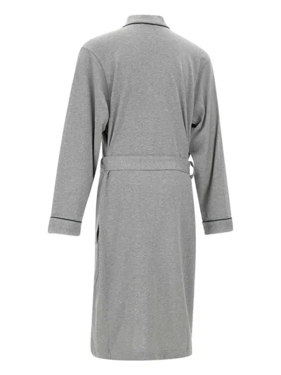 Hugo Boss Piped Cotton Robe In Grey