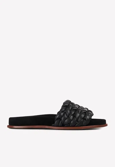 Chloé Kacey Womens Leather Braided Slide Sandals In Black