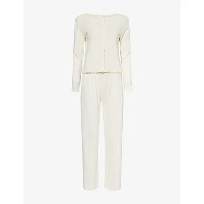 The Nap Co Womens Pointelle Open-work Cotton-jersey Pyjama Set Buttermilk In Buttermilk