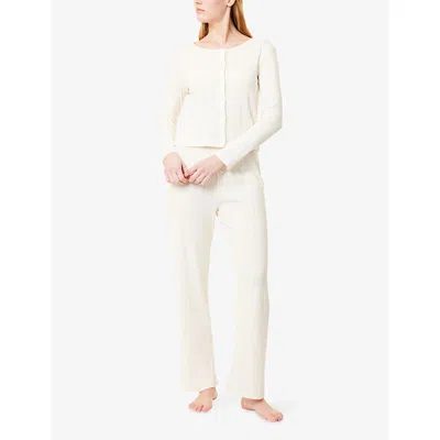 The Nap Co Womens Pointelle Open-work Cotton-jersey Pyjama Set Buttermilk In Buttermilk