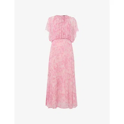 Whistles Womens Dashed Brush Marks Gathered Woven Midi Dress Multi-coloured In Multi-coloured