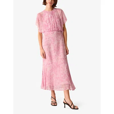 Whistles Womens Dashed Brush Marks Gathered Woven Midi Dress Multi-coloured In Multi-coloured
