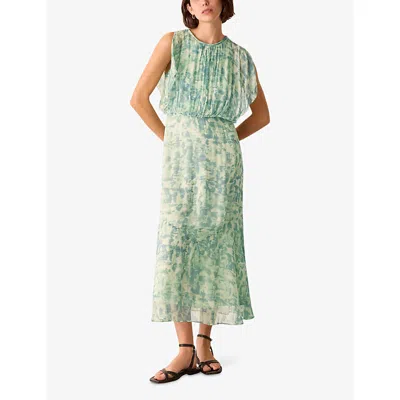 Whistles Womens Dashed Brush Marks Gathered Woven Midi Dress Multi-coloured In Multi-coloured