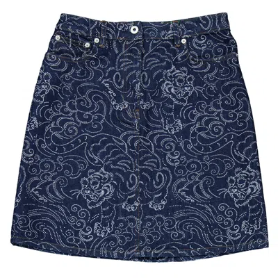 Kenzo All-over Print Denim Skirts In Blue