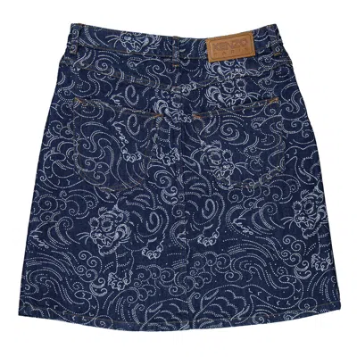 Kenzo All-over Print Denim Skirts In Blue