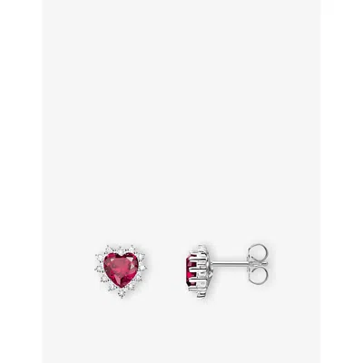 Thomas Sabo Womens Red True Romance Heart Sterling-silver, Lab-grown Ruby And Cubic Zirconia Stud Earrings In Red