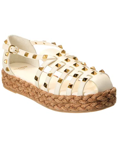 Valentino Garavani Valentino Rockstud 30 Leather Platform Sandal In White