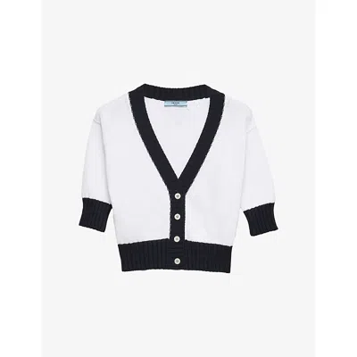 Prada Cropped Cotton Cardigan In White