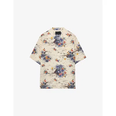 Prada Mens Yellow Printed Short-sleeve Bowling Cotton Shirt In Neutral
