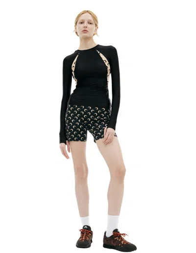 Marine Serre Womens Inverse Tan Moon Logo Stretch-jersey Shorts Xl In Black
