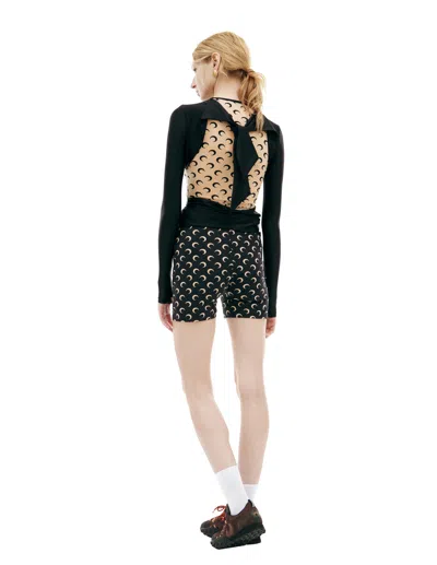 Marine Serre Womens Inverse Tan Moon Logo Stretch-jersey Shorts Xl In Black