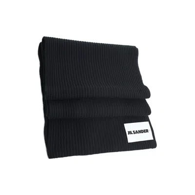 Jil Sander Wool Scarf With Patch In Black