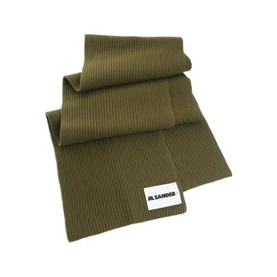 Jil Sander Wool Scarf With Patch In Khaki