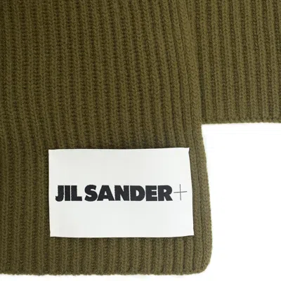 Jil Sander Wool Scarf With Patch In Khaki