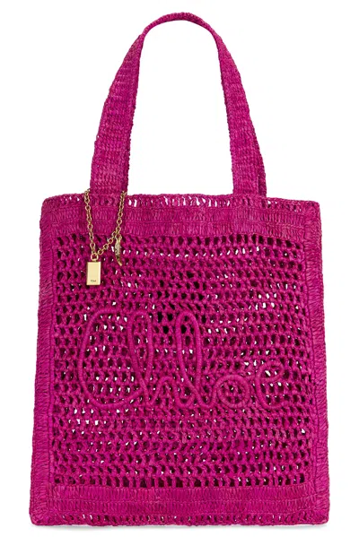 Chloé Chloe Women Fuchsia Raffia Estate Banana Shopping Bag In Pink