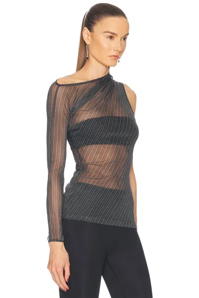 Courrèges Striped Mesh Top In Black & Ruby