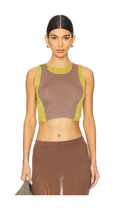 Isa Boulder Two-tone Twisted Top In Avocado