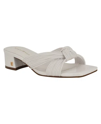 Tommy Hilfiger Women's Philie Knotted Crisscross Block Heel Sandals In White Patent