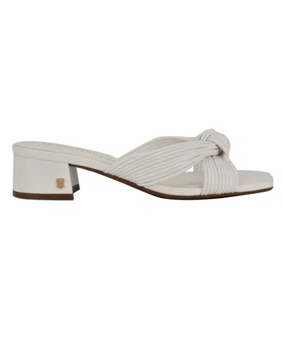 Tommy Hilfiger Women's Philie Knotted Crisscross Block Heel Sandals In White Patent