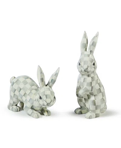 Mackenzie-childs Sterling Check Trophy Bunnies, Set Of 2 In Multi