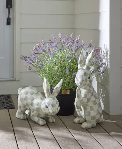 Mackenzie-childs Sterling Check Trophy Bunnies, Set Of 2 In Multi