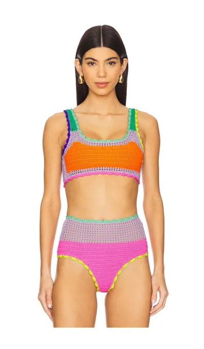 Beach Riot Elliot Crochet Bikini Top In Technicolor Rays