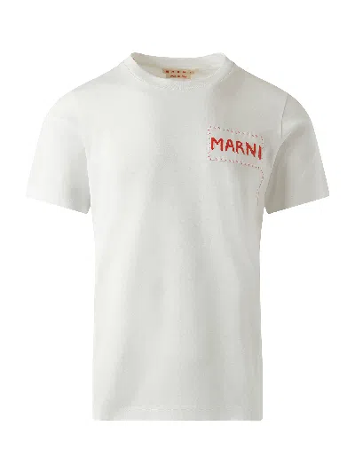 Marni Men's Logo Patch T-shirt In White