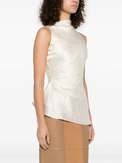 Alexander Mcqueen Asymmetric Satin Top In Grey