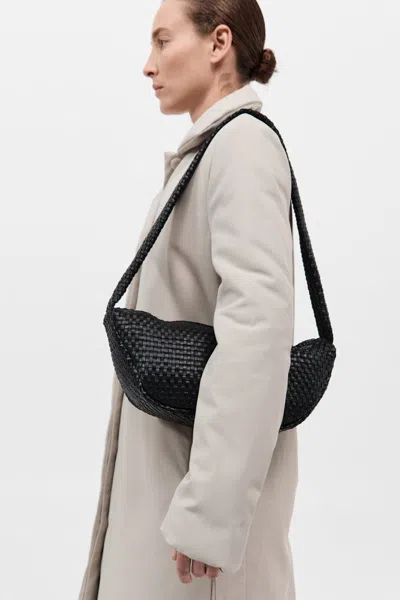 St Agni Lattice Weave Crescent Bag In Black