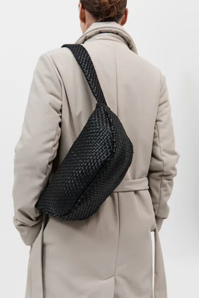 St Agni Lattice Weave Crescent Bag In Black