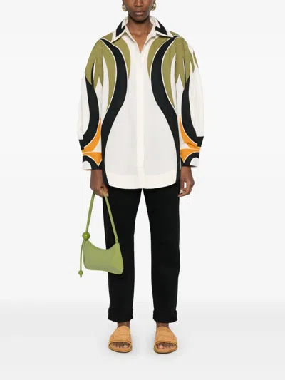 Farm Rio Womens Coconut Tree Flow Pleated Long-sleeve Panelled Cotton Blouse In Neutrals