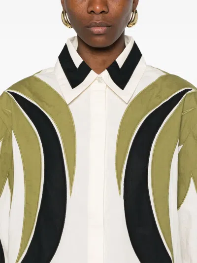 Farm Rio Womens Coconut Tree Flow Pleated Long-sleeve Panelled Cotton Blouse In Neutrals