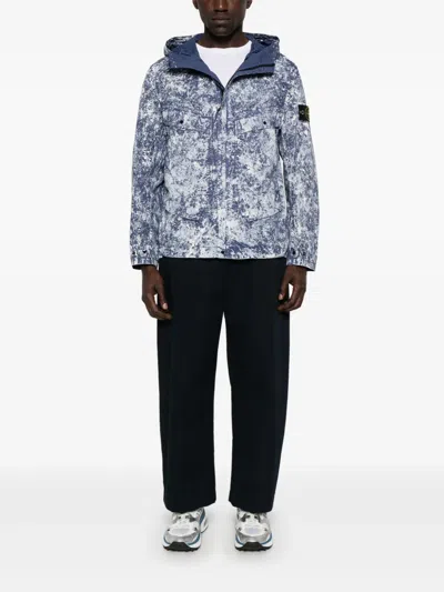 Stone Island Compass-motif Jacket In Blue