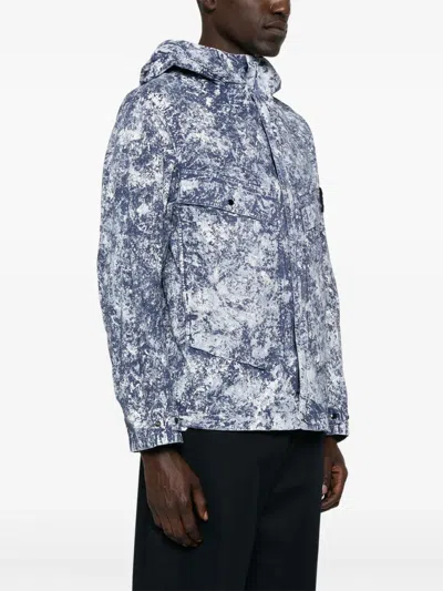 Stone Island Compass-motif Jacket In Blue