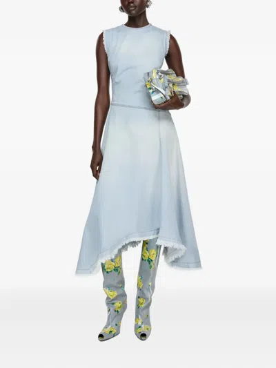 Acne Studios Denim Dress Asymmetric Sleeveless Frayed Hem In Blue