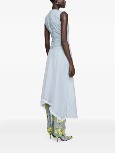 Acne Studios Denim Dress Asymmetric Sleeveless Frayed Hem In Blue