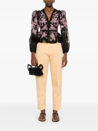 Zimmermann Dawning Beaded Linen V-neck Shirt In Black/multi