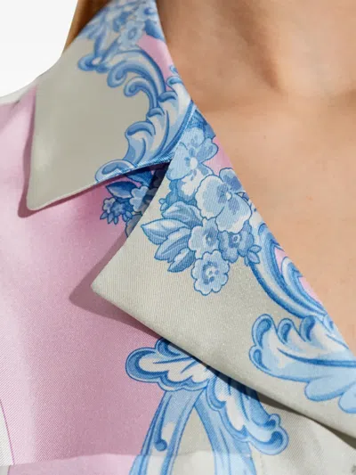 Versace Pink Shorts With Elastic Waist And All-over Graphic Print In Grey