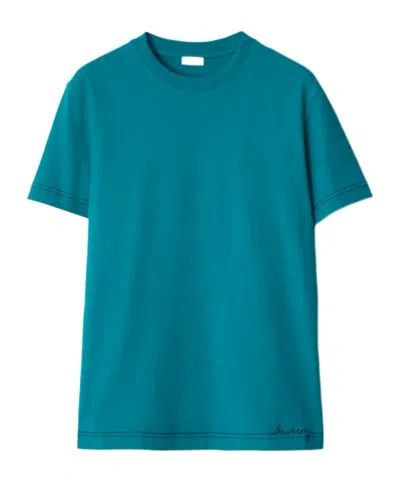 Burberry Contrast-stitching Cotton T-shirt In Green