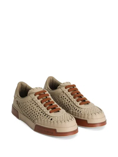 Dolce & Gabbana Cappuccino Leather Portofino Sneakers In Brown