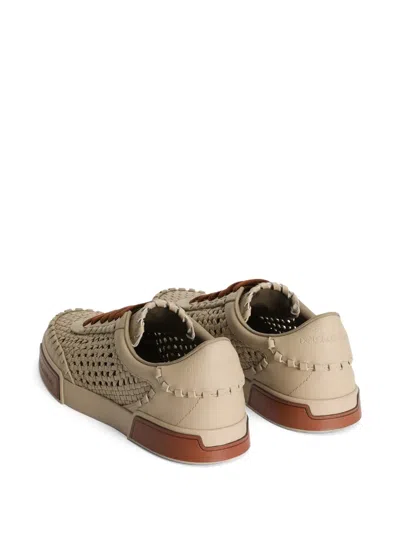 Dolce & Gabbana Cappuccino Leather Portofino Sneakers In Brown