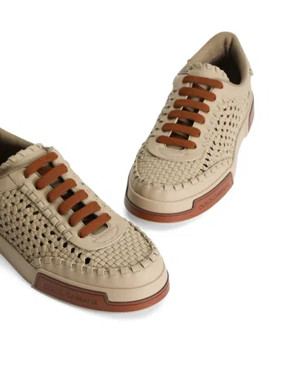 Dolce & Gabbana Cappuccino Leather Portofino Sneakers In Brown