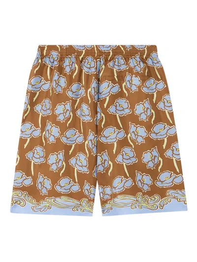 Versace Elastic Waistband Floral Print Shorts In 5n630 Print