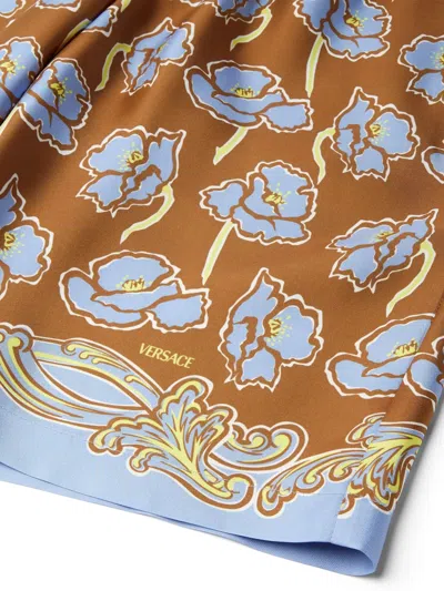 Versace Elastic Waistband Floral Print Shorts In 5n630 Print