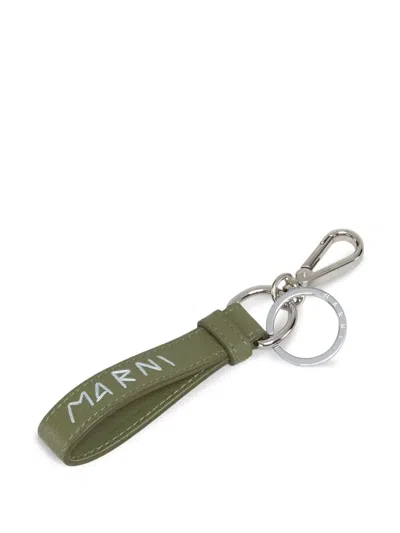 Marni Leather Keyring In Green