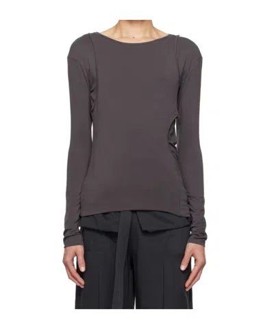 Low Classic Gray Asymmetric Hole Point Long Sleeve T-shirt In Grey