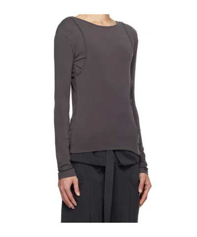 Low Classic Gray Asymmetric Hole Point Long Sleeve T-shirt In Grey