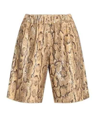 Dries Van Noten Straight Animal Print Sequin Embellished Shorts In Gold